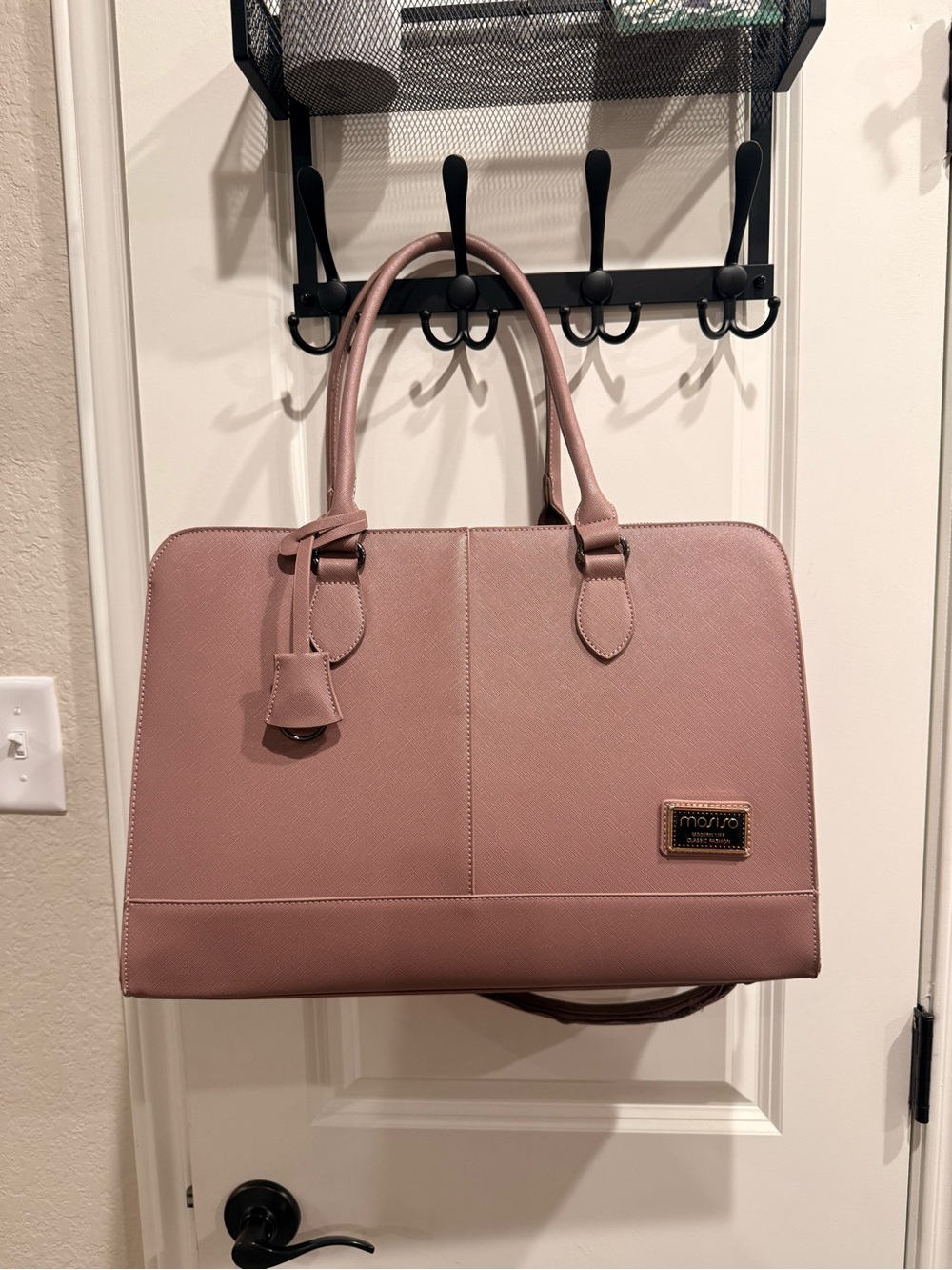 Blush Pink Structured Tote Bag by Mosiso